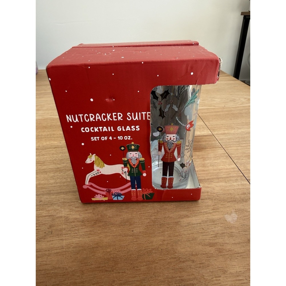 Nutcracker Suite Cocktail Glass Set of 4 – 10 oz Holiday Christmas Glassware New